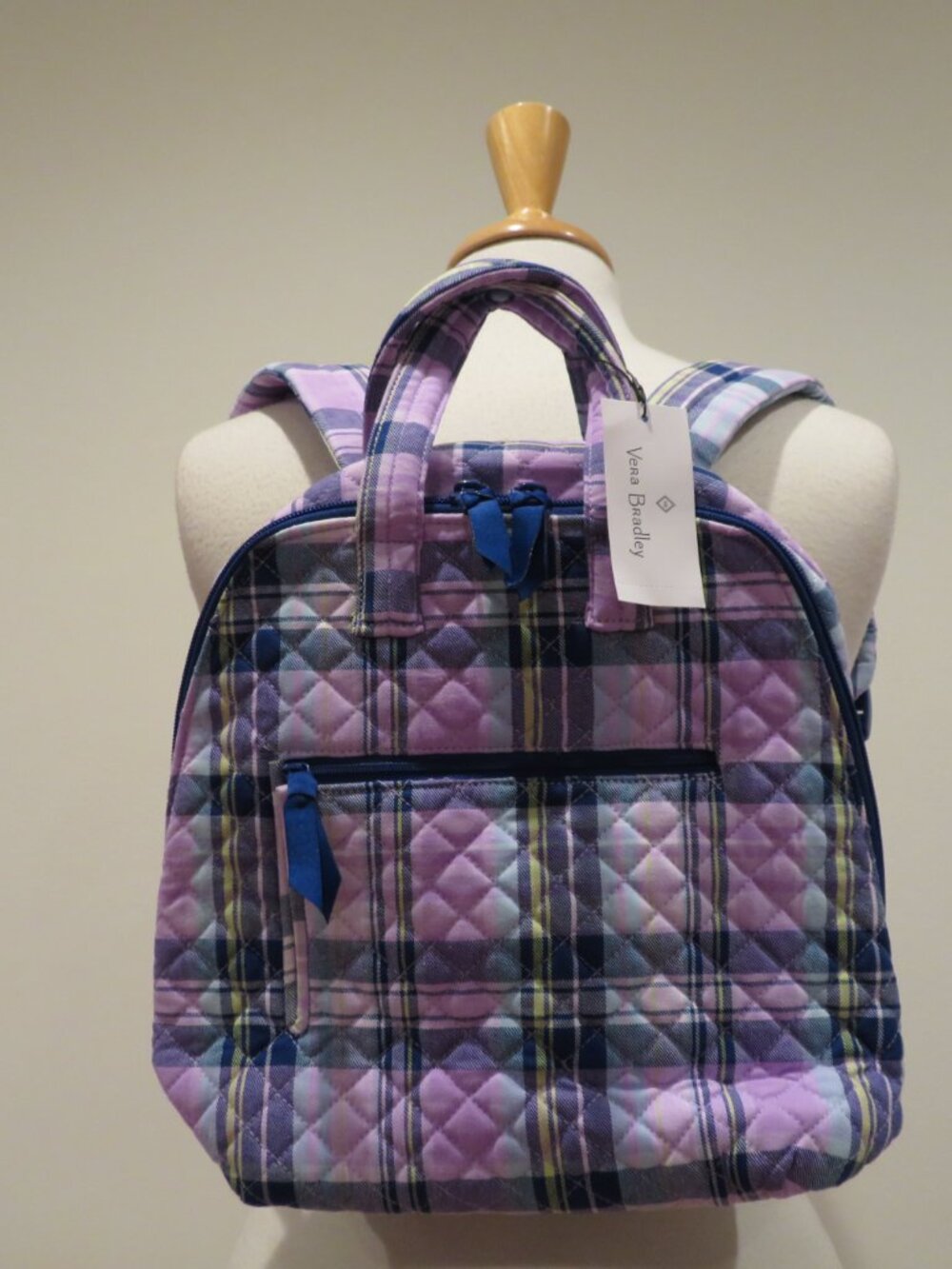 Vera Bradley Mini Totepack Amethyst Plaid Quilted Backpack